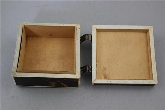 A late 19th century square tortoiseshell cigarette box, 4in.
